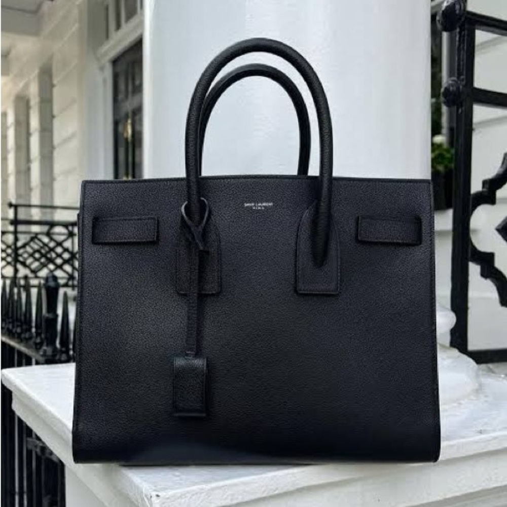 SAINT LAURENT Sac de Jour Black Small Tote Purse Smooth Calfskin Croc Trim NEW